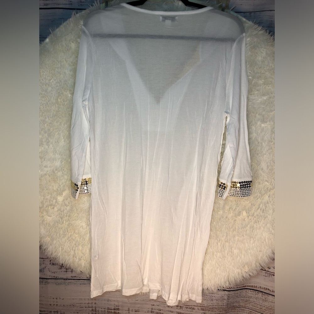 VENUS White Silver Embellished Tunic 3/4 Sleeve Medium NWOT - Picture 9 of 14